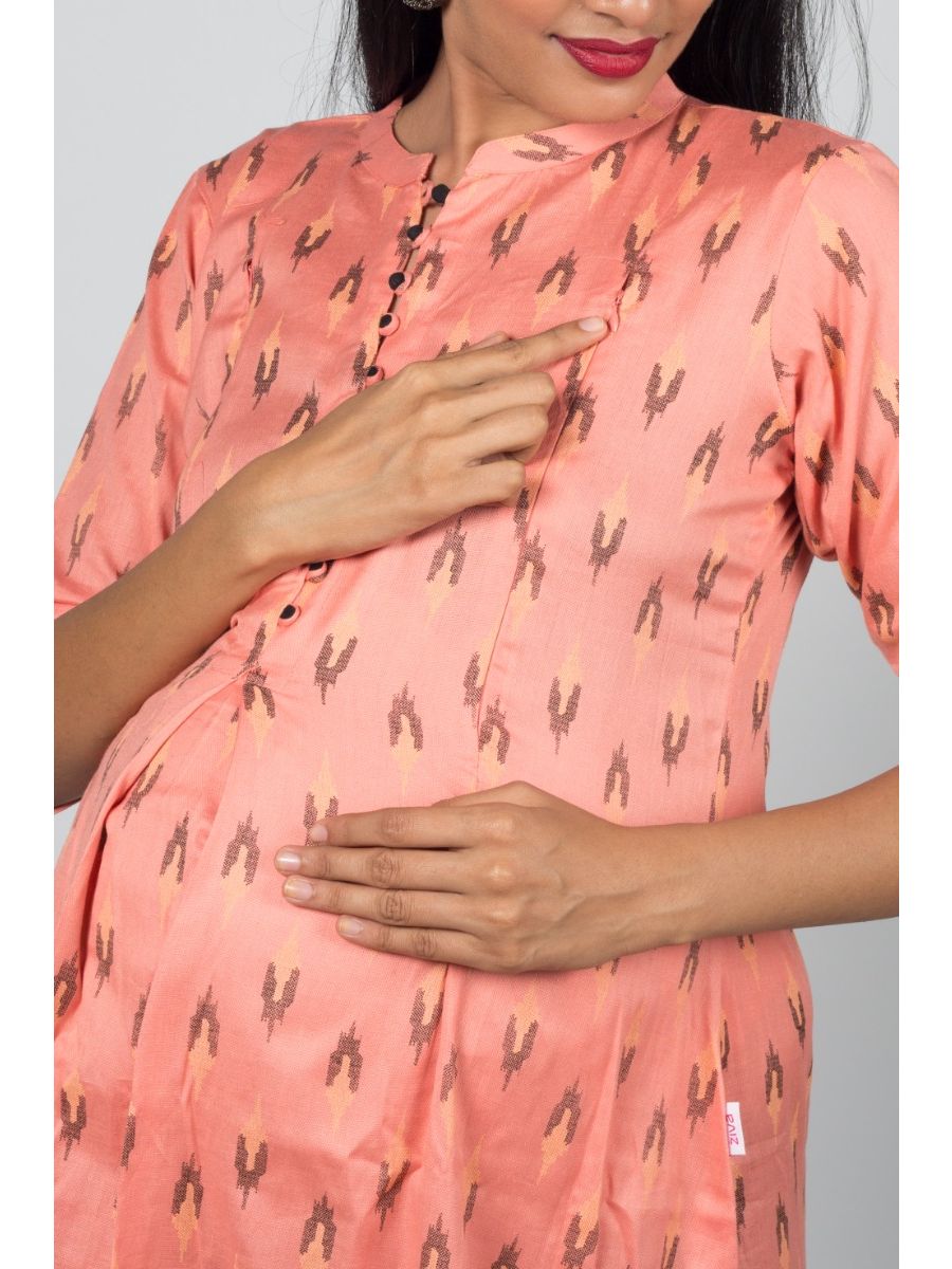 Maternity Kurta Ikat Cotton(Sassy peach)