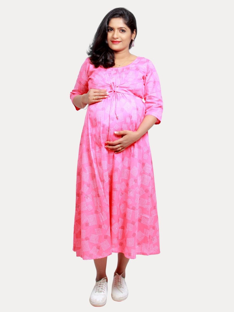 Maternity Midi Dress-Rithu Pink