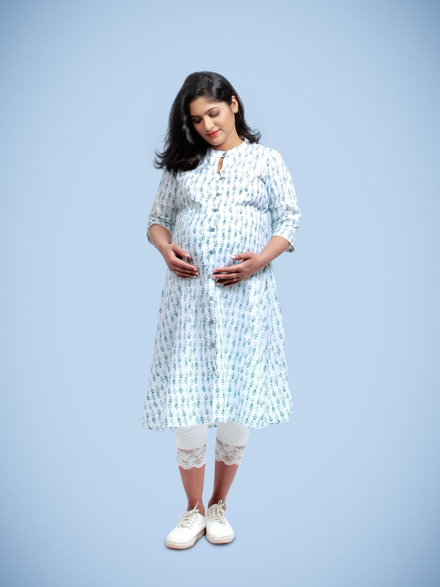 Maternity Top with Full printed open-Diti Green