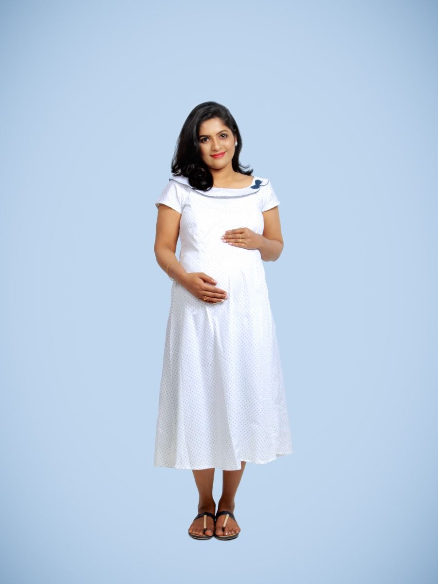 Maternity & Nursing Short night gown with FREE MASK-Maika White