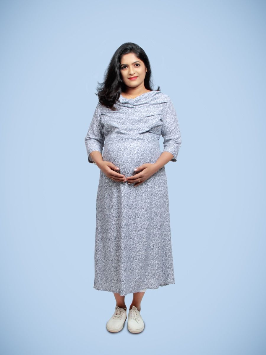 Maternity Midi Dress (Covid cowl Blue)