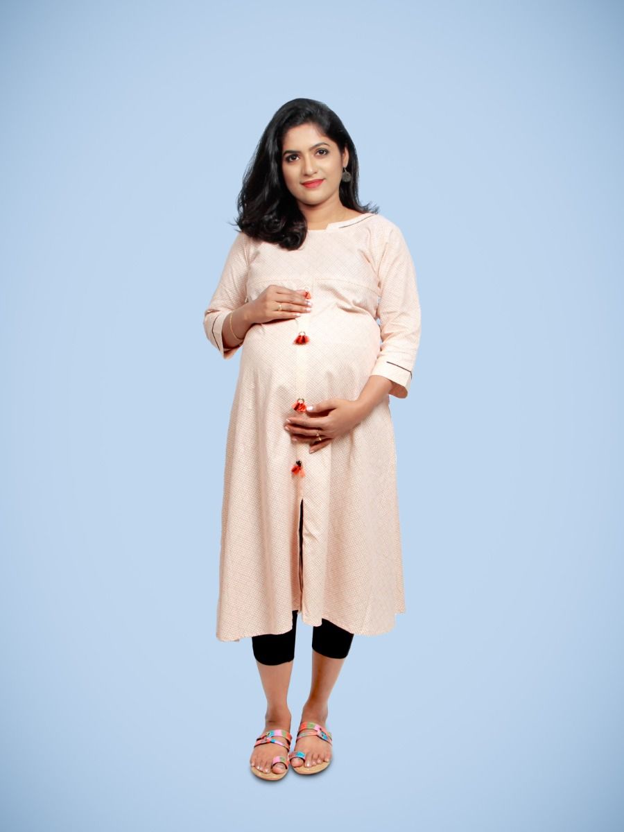 Maternity Kurta With Free mask (Sinta Orange )