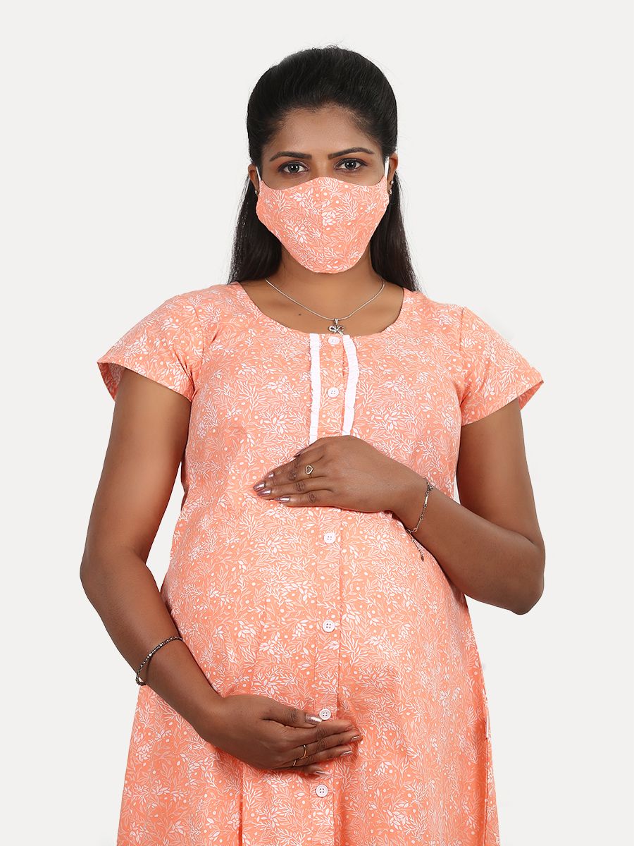 Nursing Nightie Short with FREE MASK( Mia Peach)