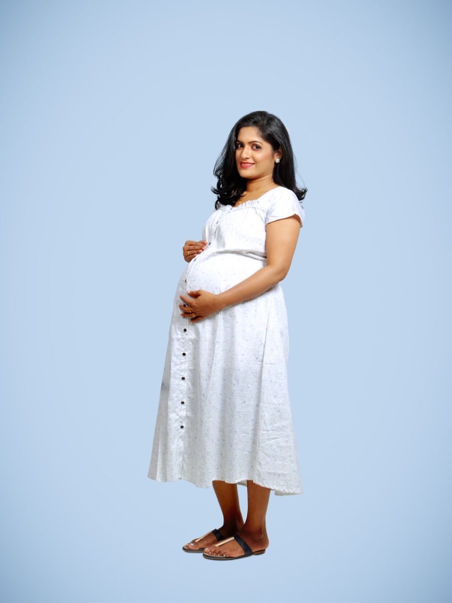 Maternity Nightie Short with FREE MASK-Zina white