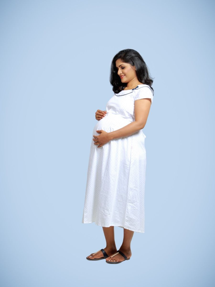 Maternity & Nursing Short night gown with FREE MASK-Maika White