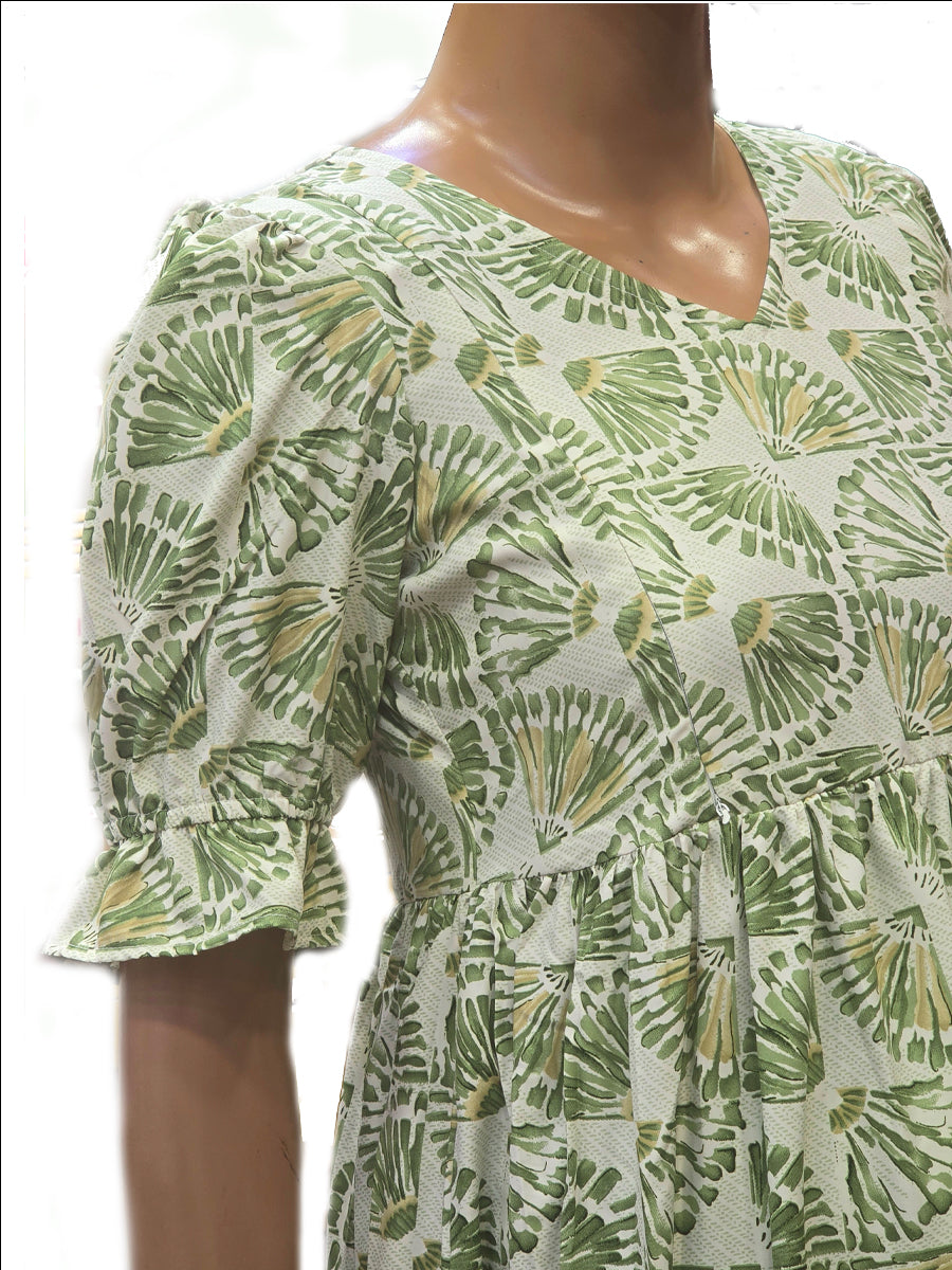 Off-White & Green Floral Block Print Maternity & Nursing Dress – Ziva