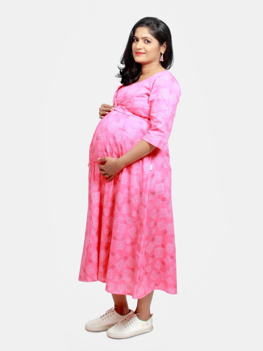 Maternity Midi Dress-Rithu Pink