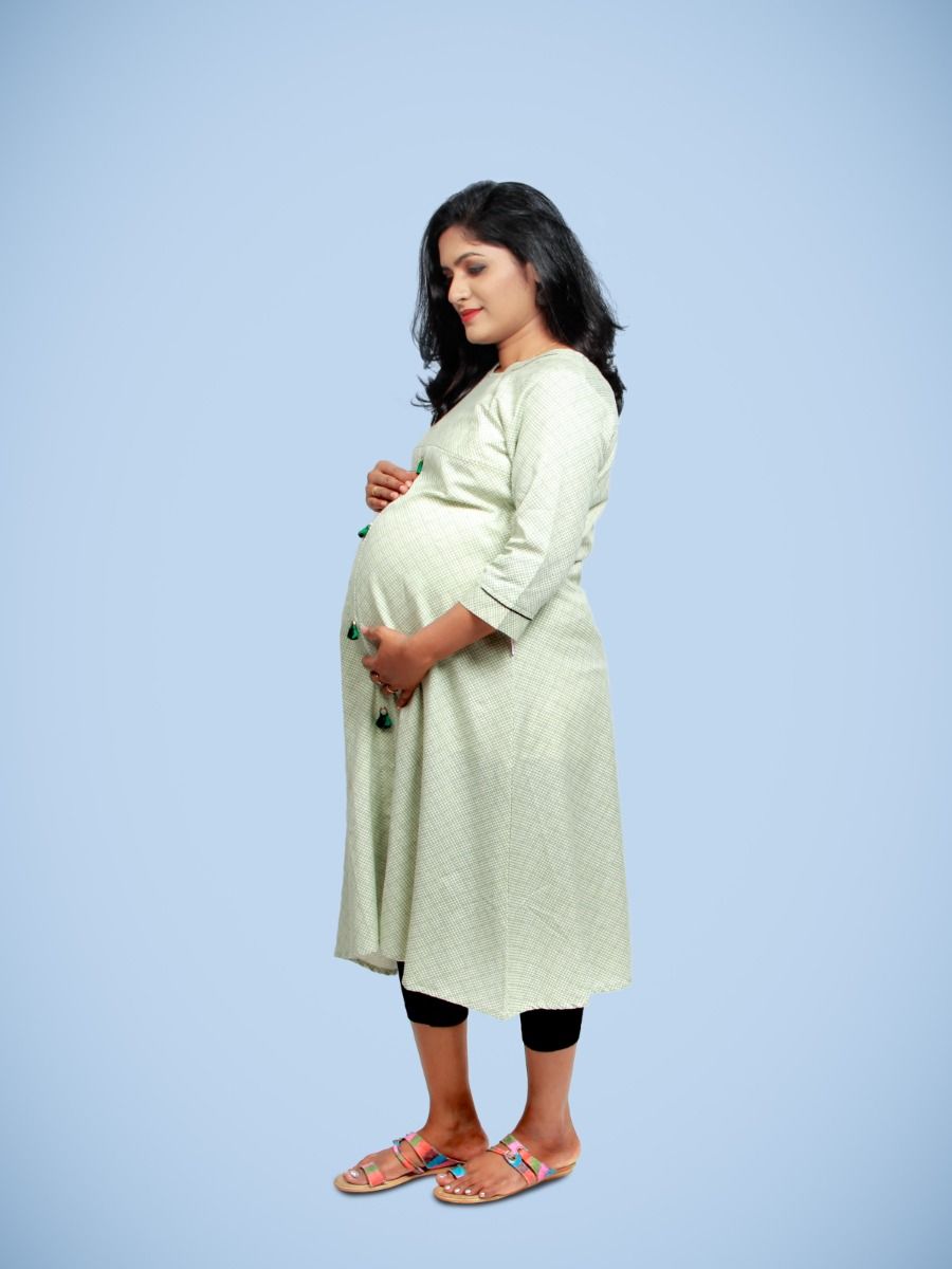 Maternity Kurta With Free mask (Sinta Green )