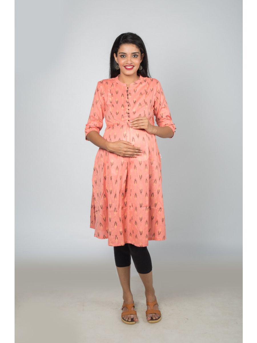 Maternity Kurta Ikat Cotton(Sassy peach)