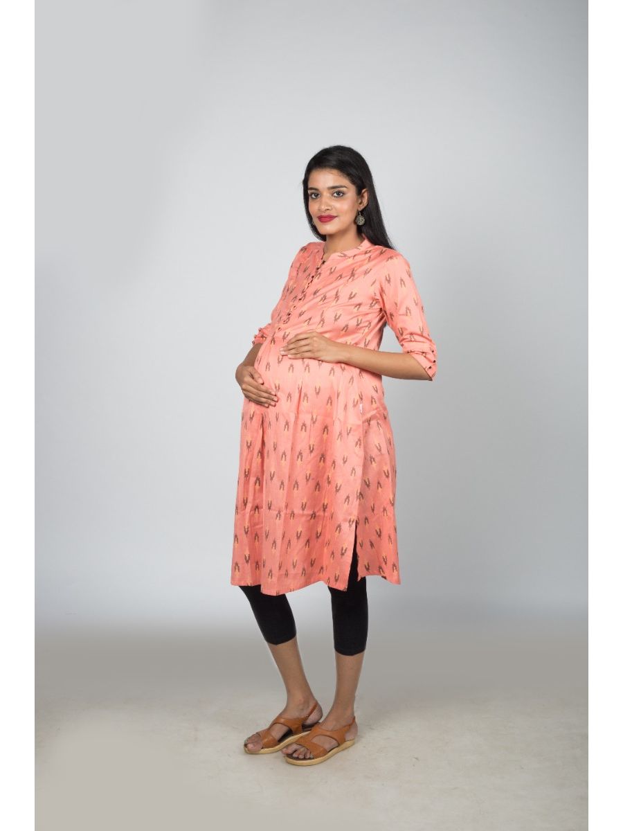 Maternity Kurta Ikat Cotton(Sassy peach)