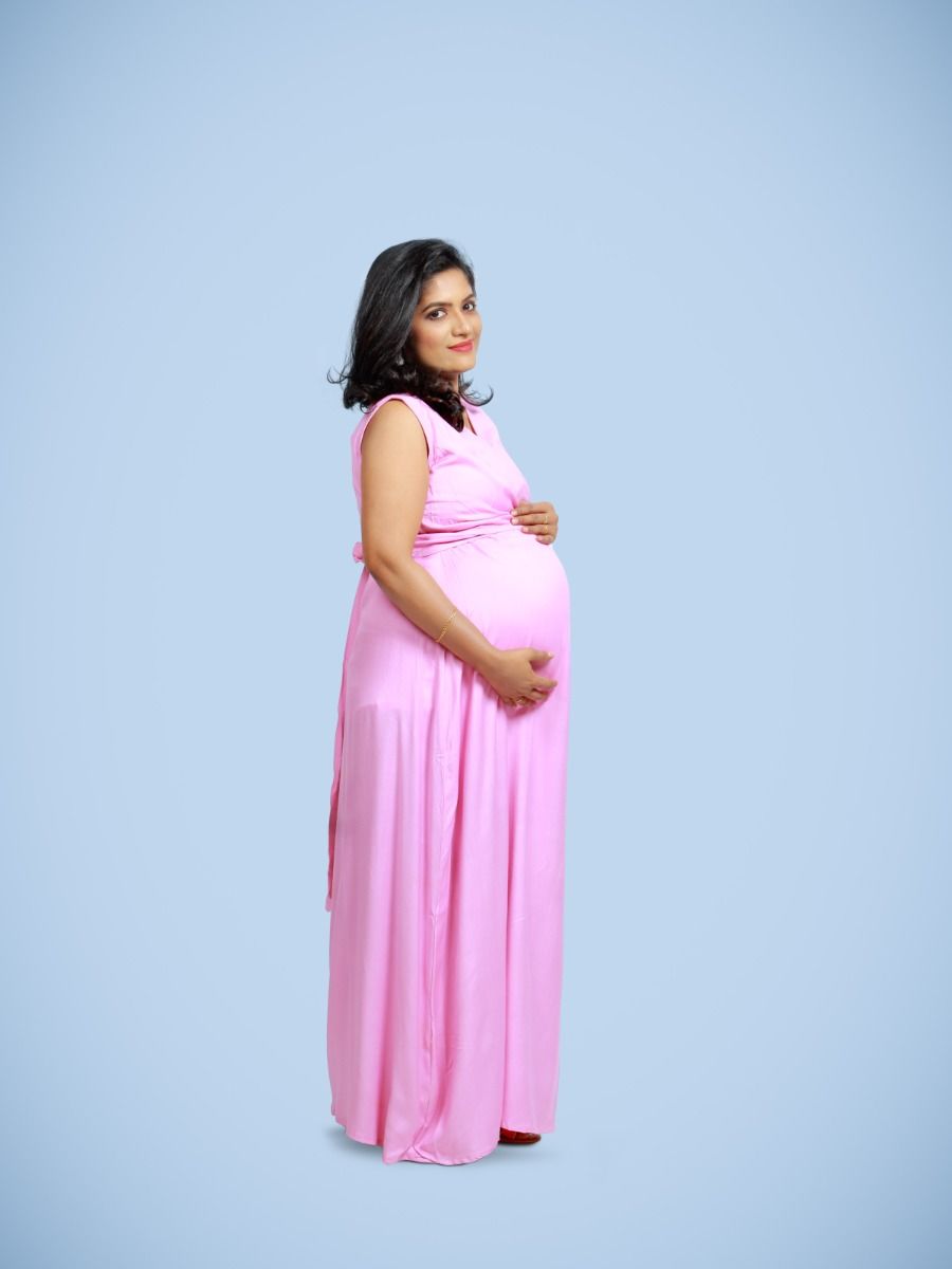 Maternity Sleeveless Full Gown-Shami Pink