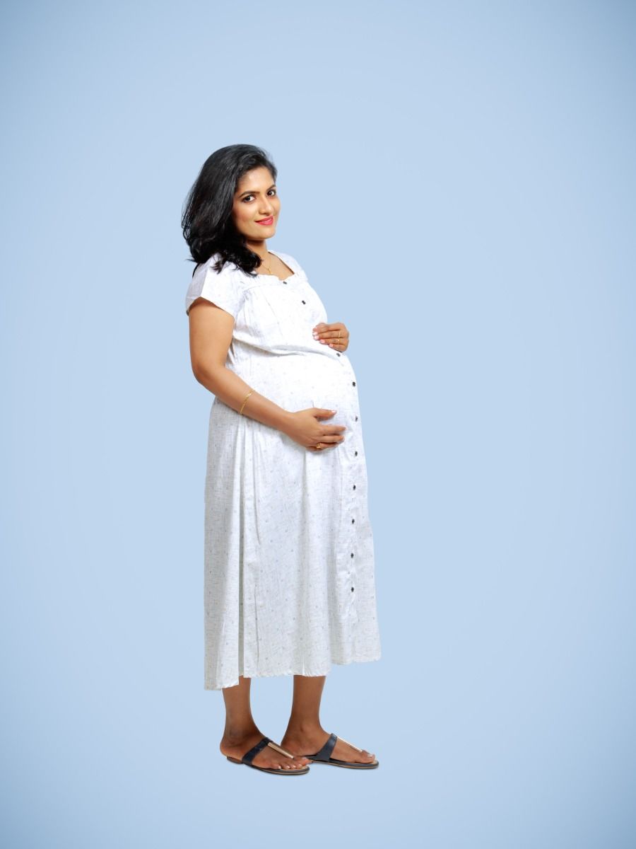 Maternity Nightie Short with FREE MASK-Zina white