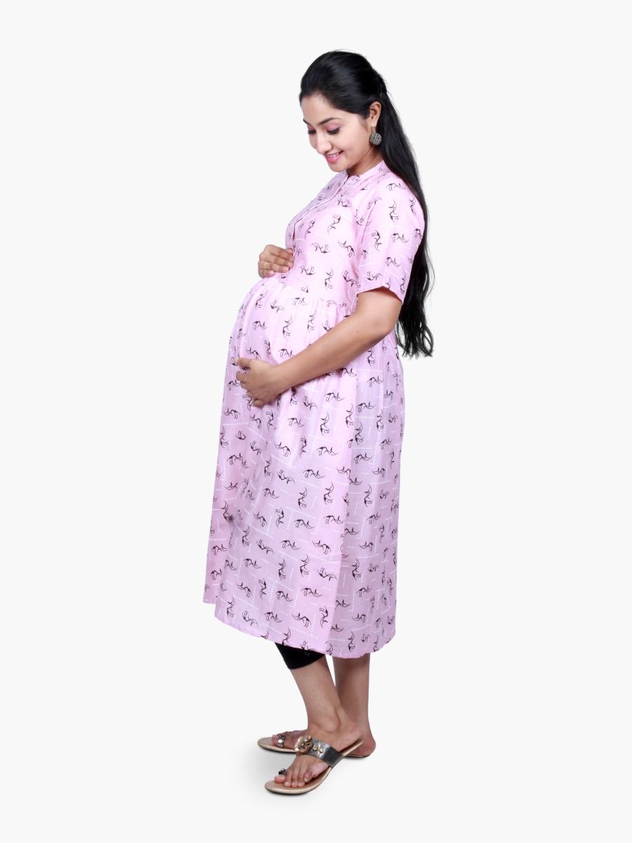 Maternity Midi Dress with FREE MASK (NAIROBI ONION PINK)
