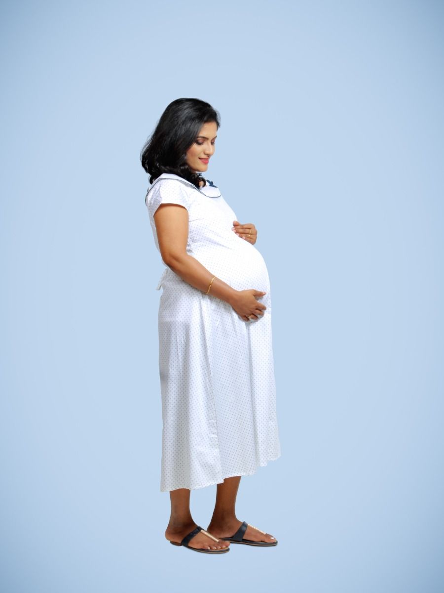 Maternity & Nursing Short night gown with FREE MASK-Maika White