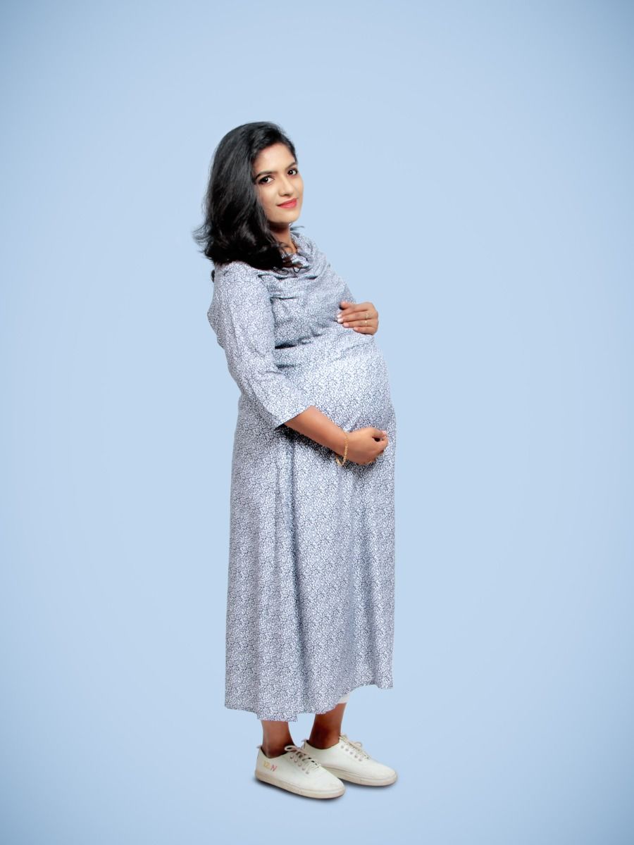Maternity Midi Dress (Covid cowl Blue)