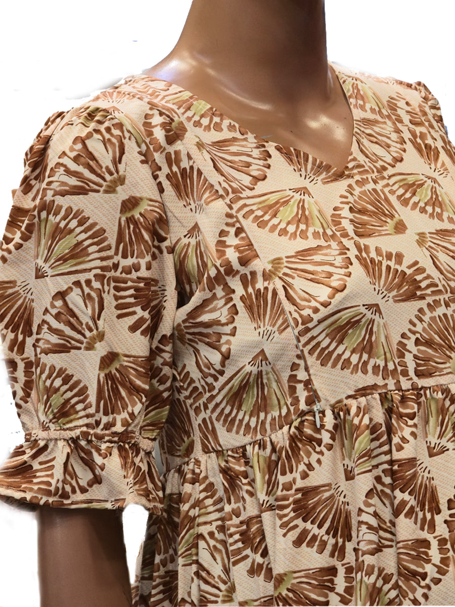 Off-White & Brown Floral Block Print Maternity & Nursing Dress – ziva