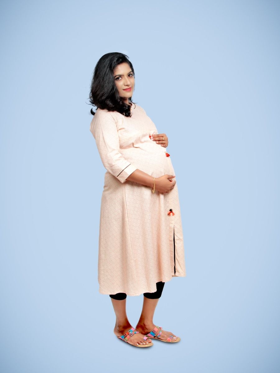Maternity Kurta With Free mask (Sinta Orange )