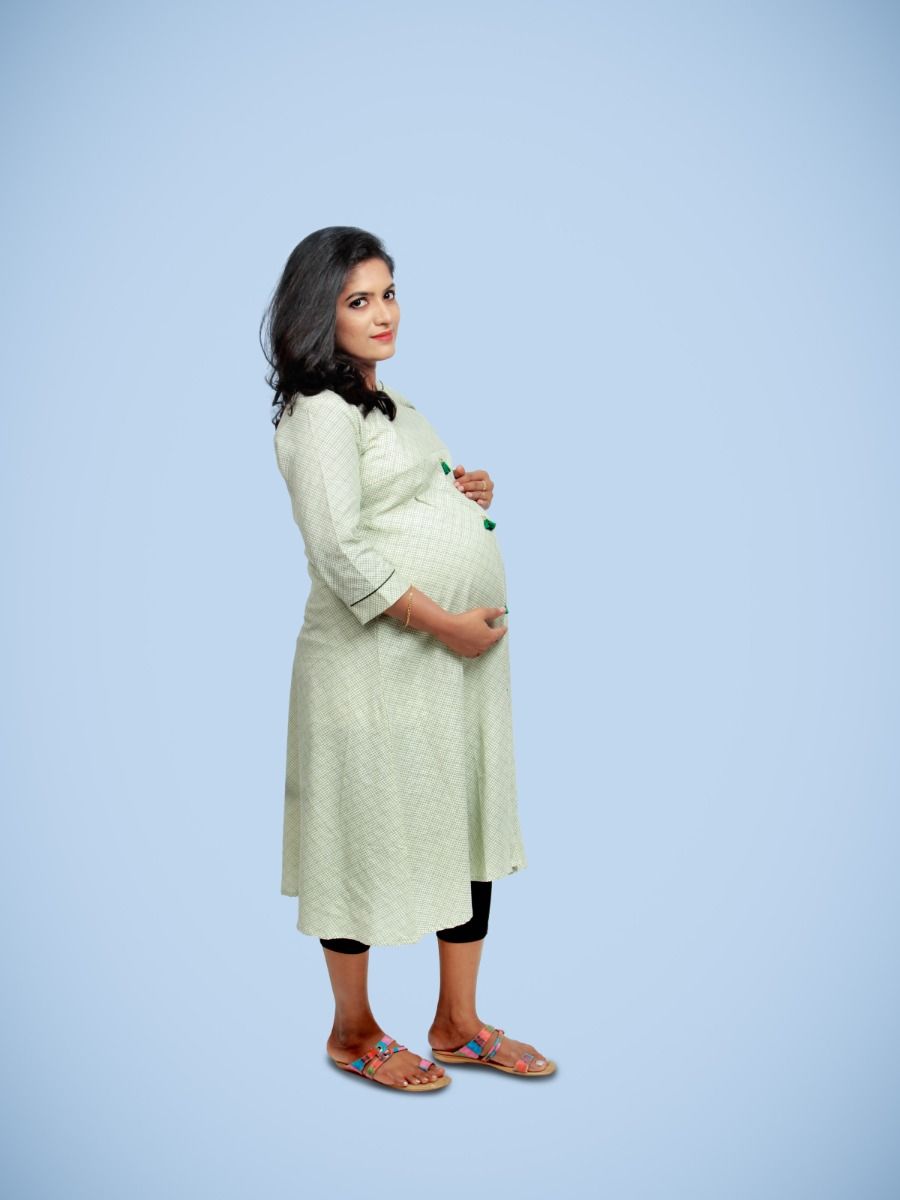Maternity Kurta With Free mask (Sinta Green )