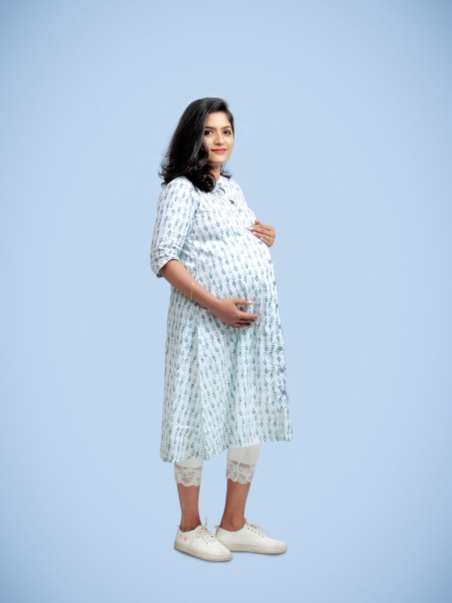 Maternity Top with Full printed open-Diti Green