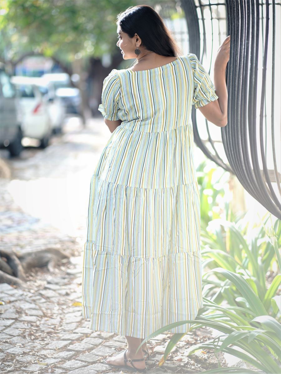 Maternity Short Dress- Lines (Yellow)