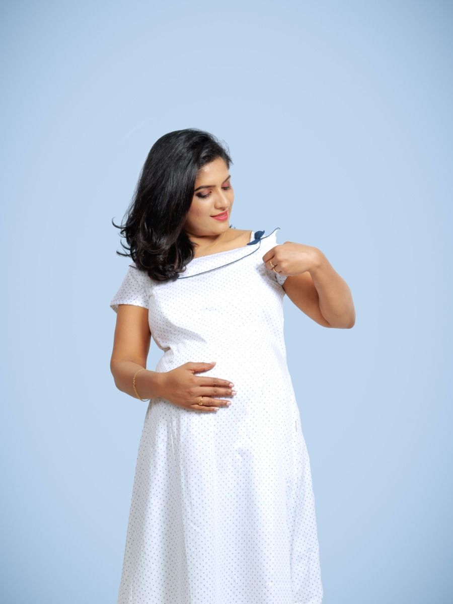 Maternity & Nursing Short night gown with FREE MASK-Maika White