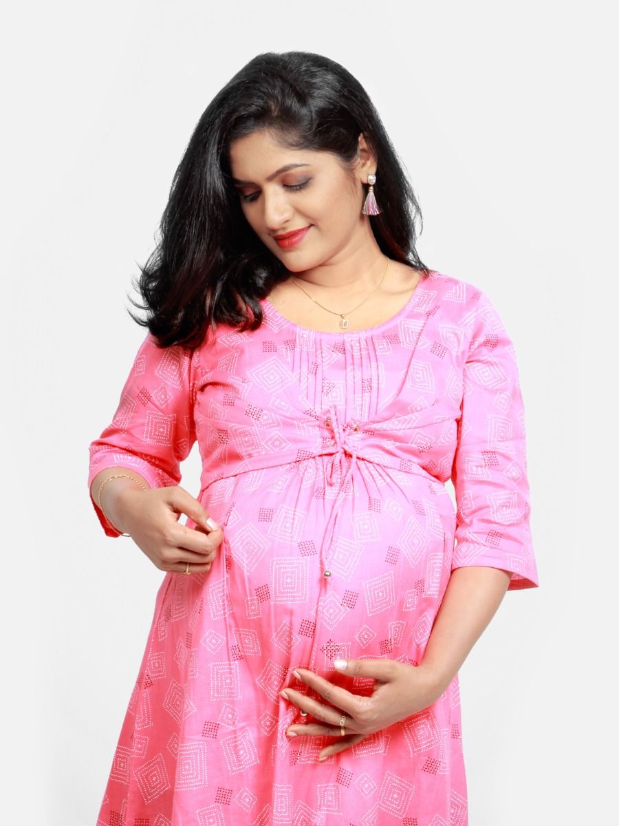 Maternity Midi Dress-Rithu Pink