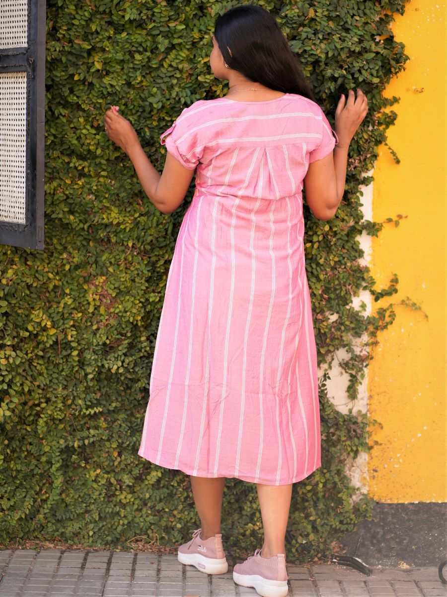Maternity Short Dress- Lines (Pink)