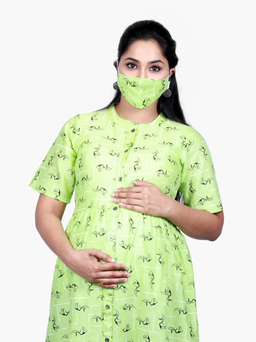 Maternity Midi Dress with FREE MASK (NAIROBI LIGHT GREEN)