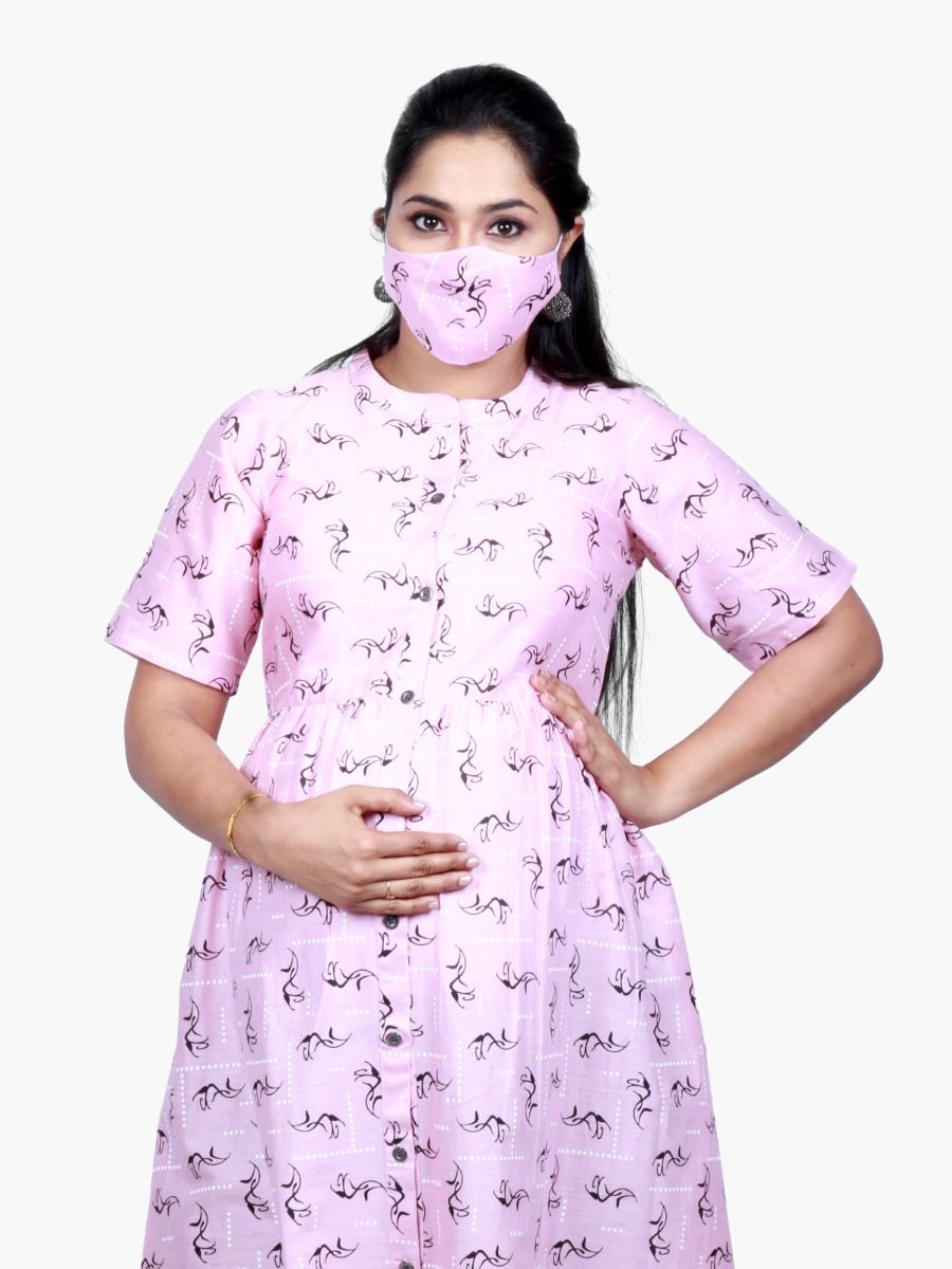 Maternity Midi Dress with FREE MASK (NAIROBI ONION PINK)