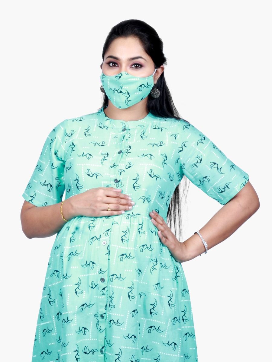 Maternity Midi Dress with FREE MASK (NAIROBI AQUA BLUE)