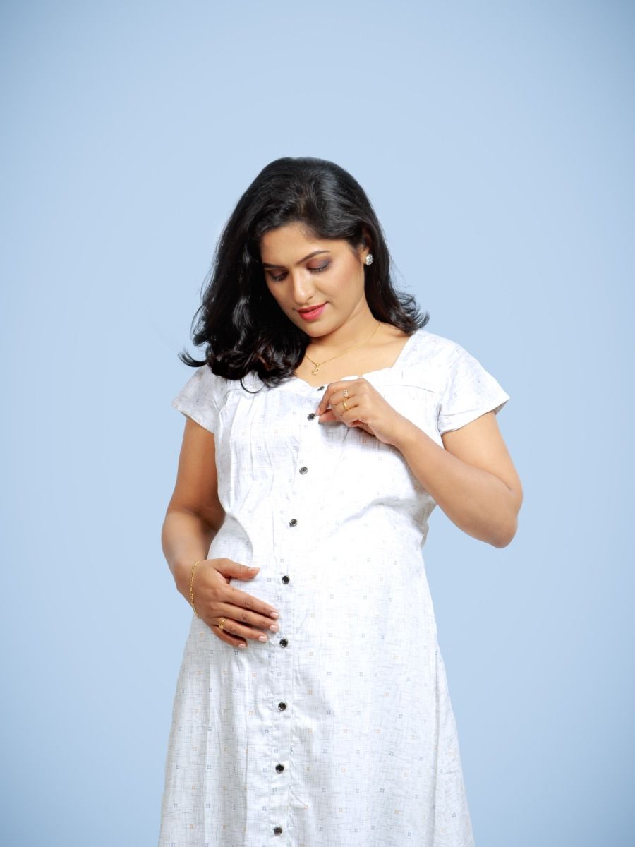 Maternity Nightie Short with FREE MASK-Zina white