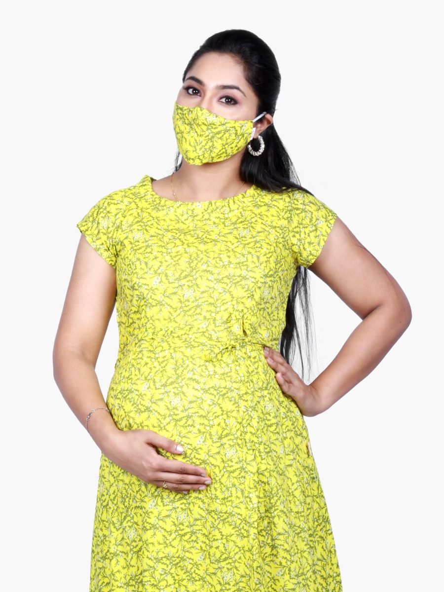 Maternity Nightie Short with FREE MASK (FABIA YELLOW)