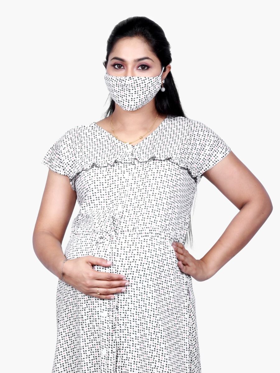Maternity Nightie with FREE MASK (BERIN BLACK DOTS)
