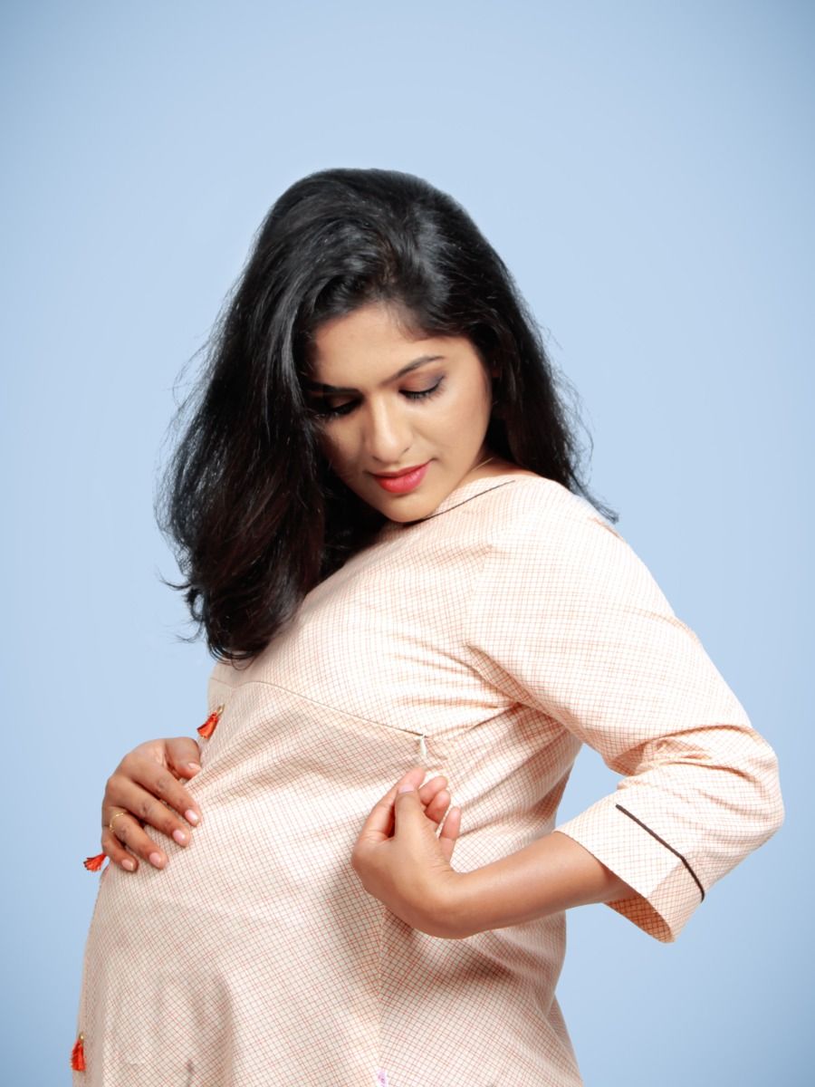 Maternity Kurta With Free mask (Sinta Orange )