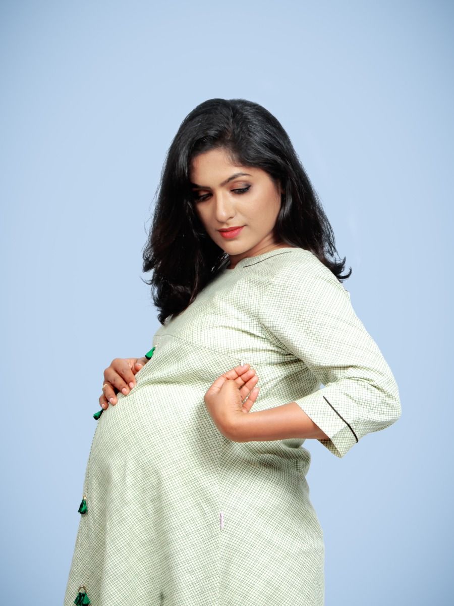 Maternity Kurta With Free mask (Sinta Green )