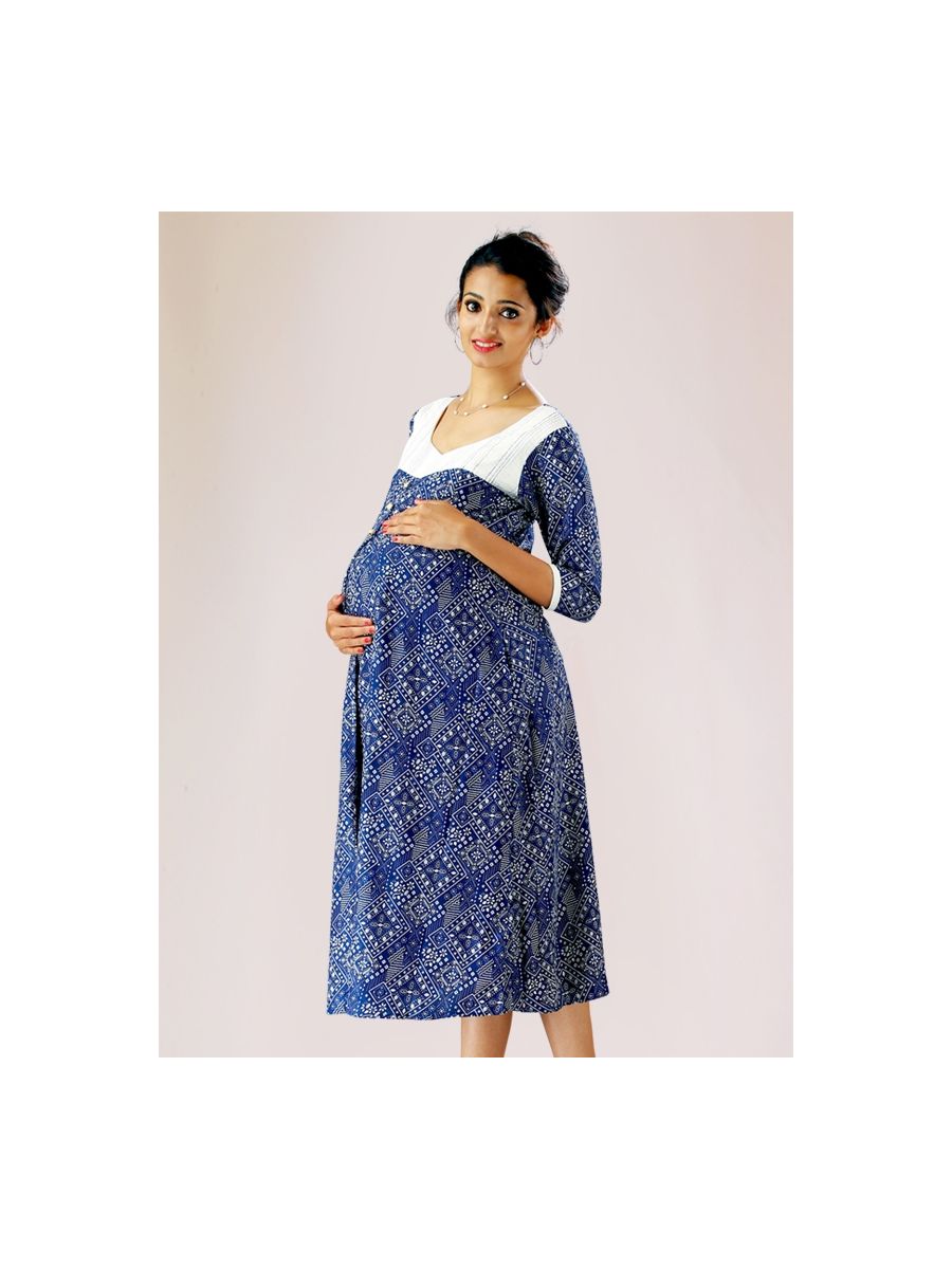 Maternity Top with White Yoke (Lehar Blue)