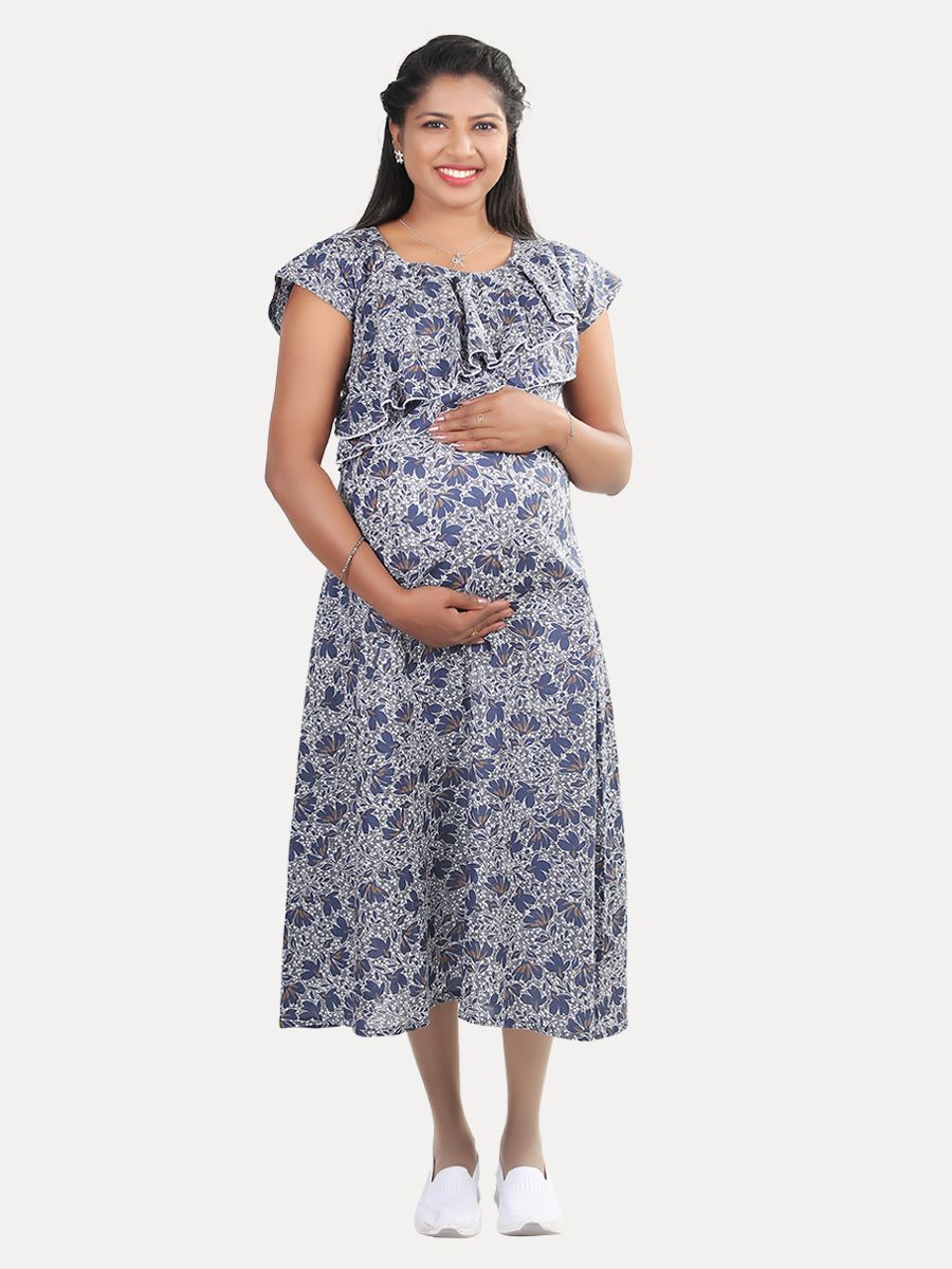 Maternity Nightie Short with Free Mask (Hemal Dark Blue)