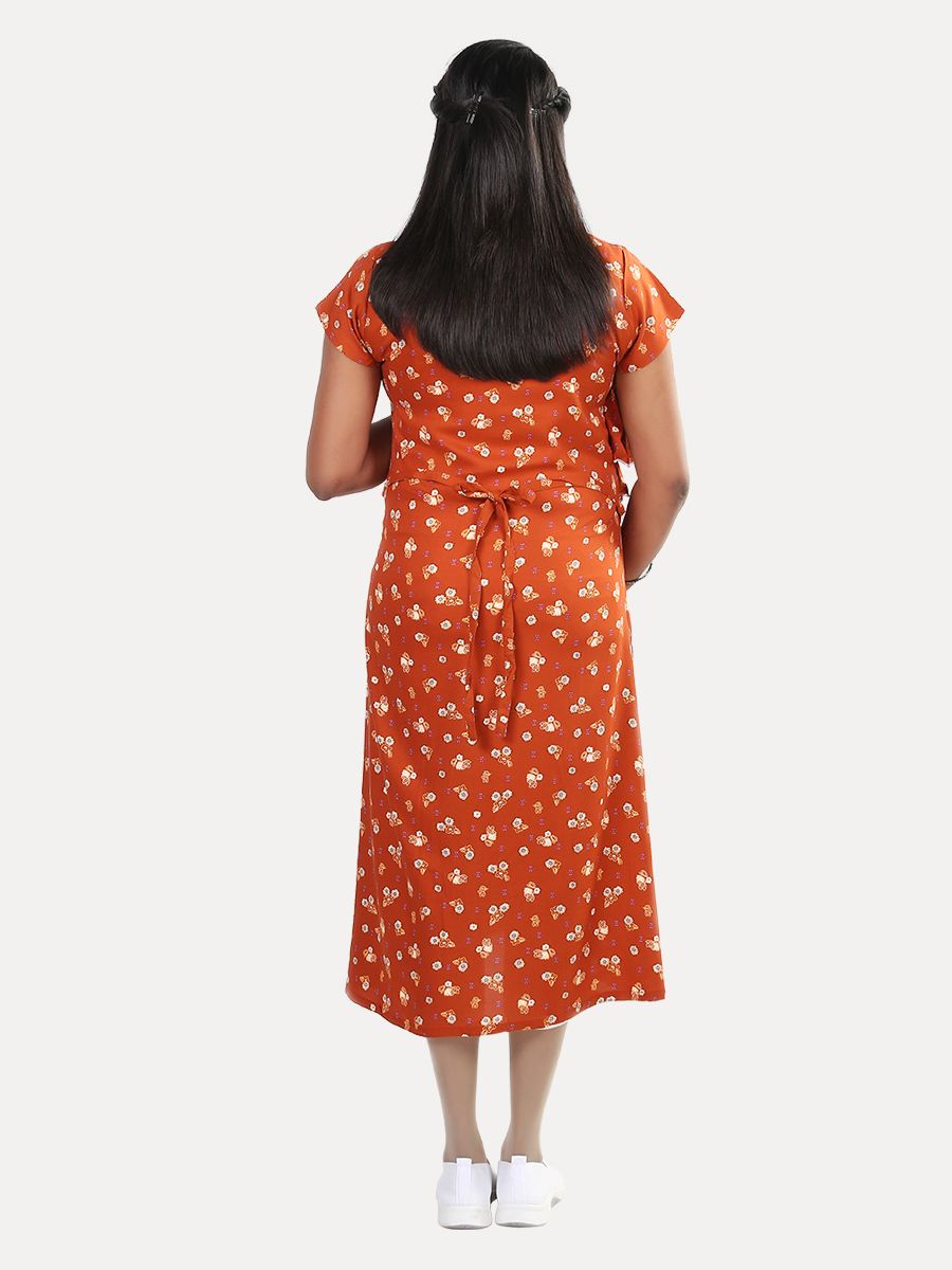 Maternity Nightie Short with Free Mask (Hemal Brown)