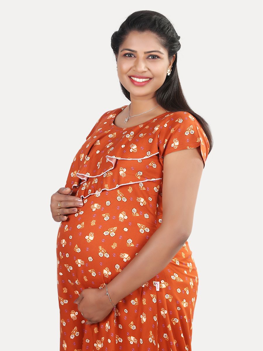 Maternity Nightie Short with Free Mask (Hemal Brown)