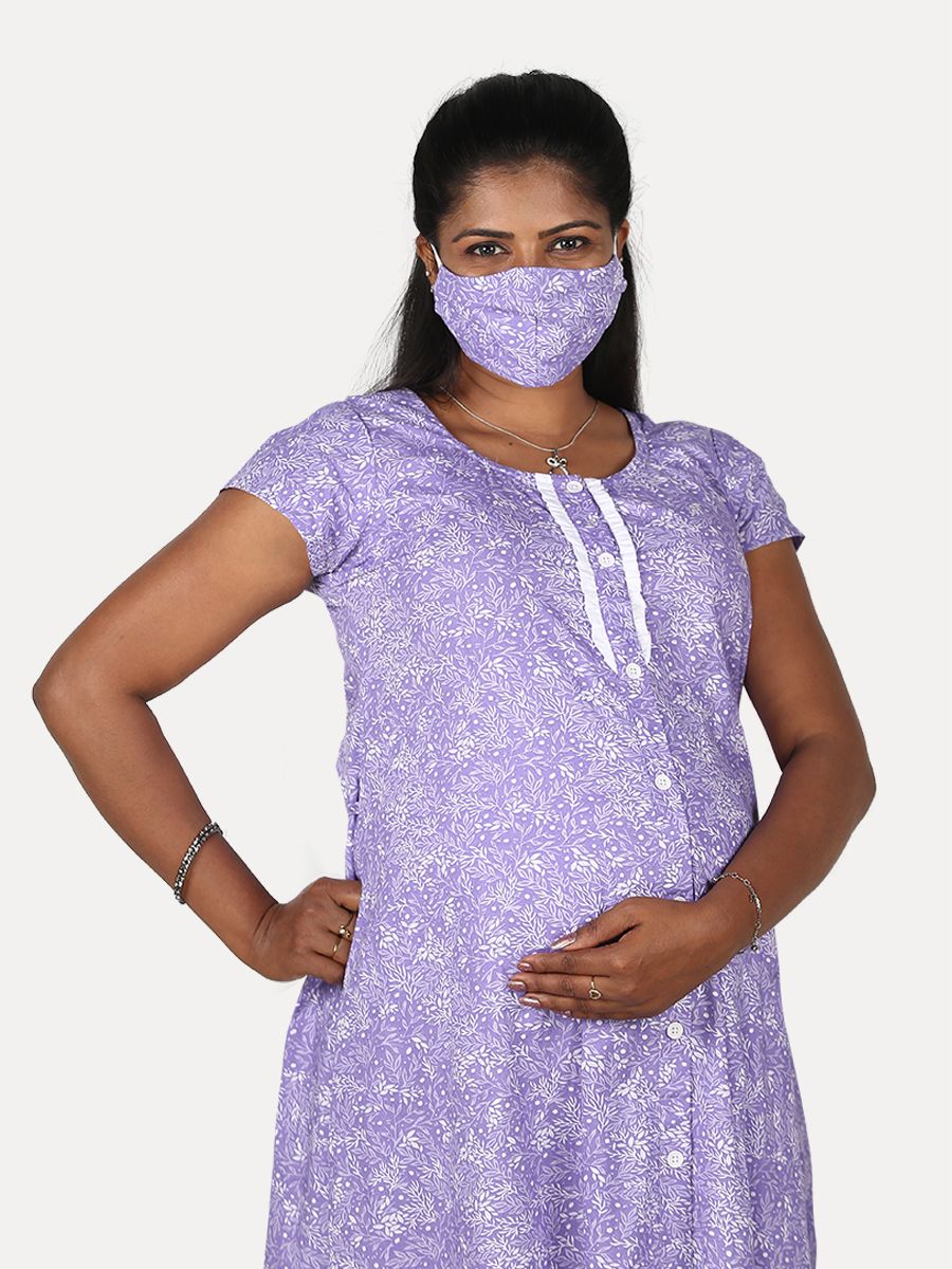 Maternity Nightie Short with Free Mask (Mia Purple)