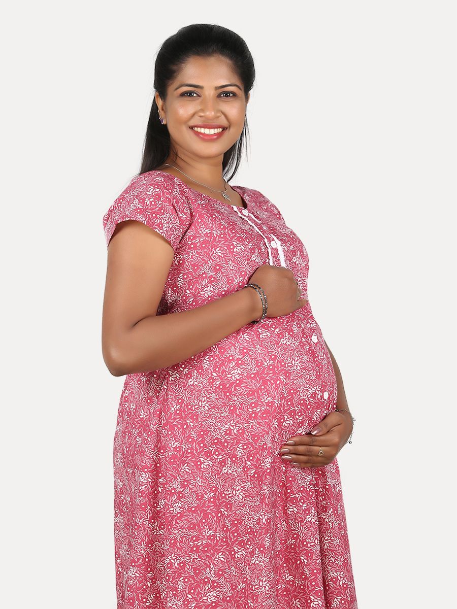 Maternity Nightie Short with Free Mask (Mia Red)