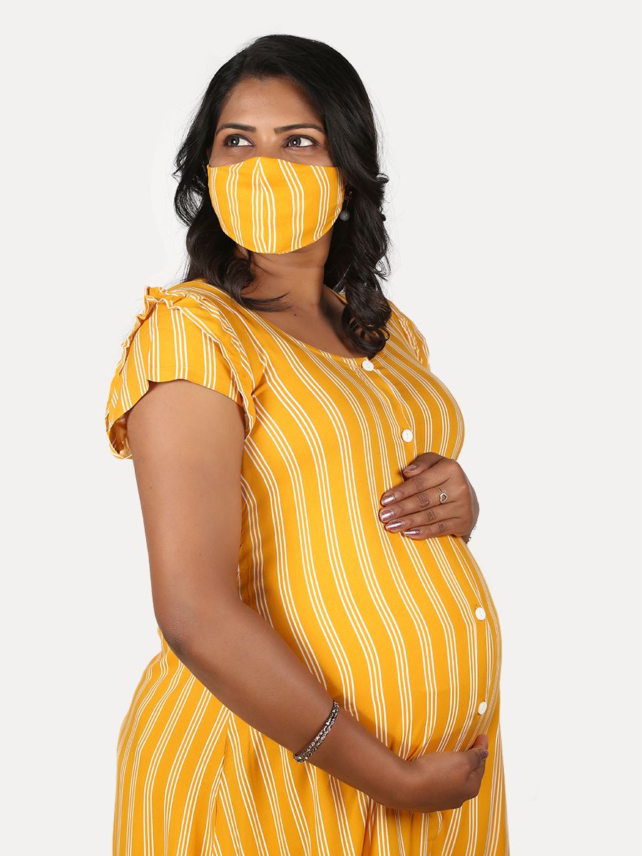 Maternity Nightie Short with Free Mask (Dola Yellow)