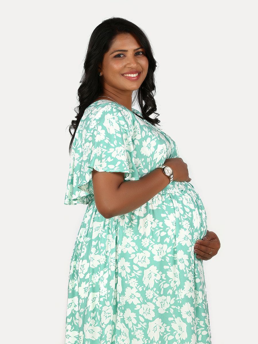 Maternity Nightie Short with Free Mask (Fin Green)