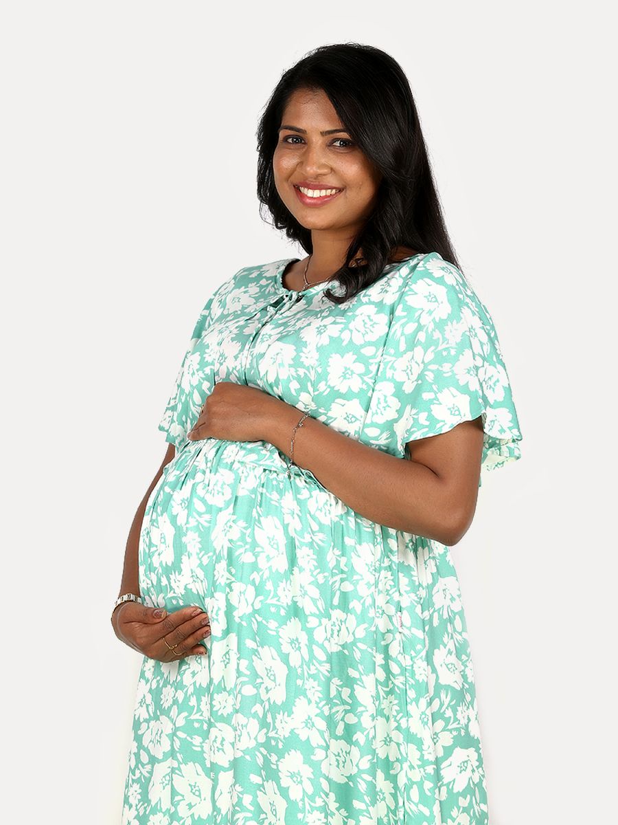 Maternity Nightie Short with Free Mask (Fin Green)