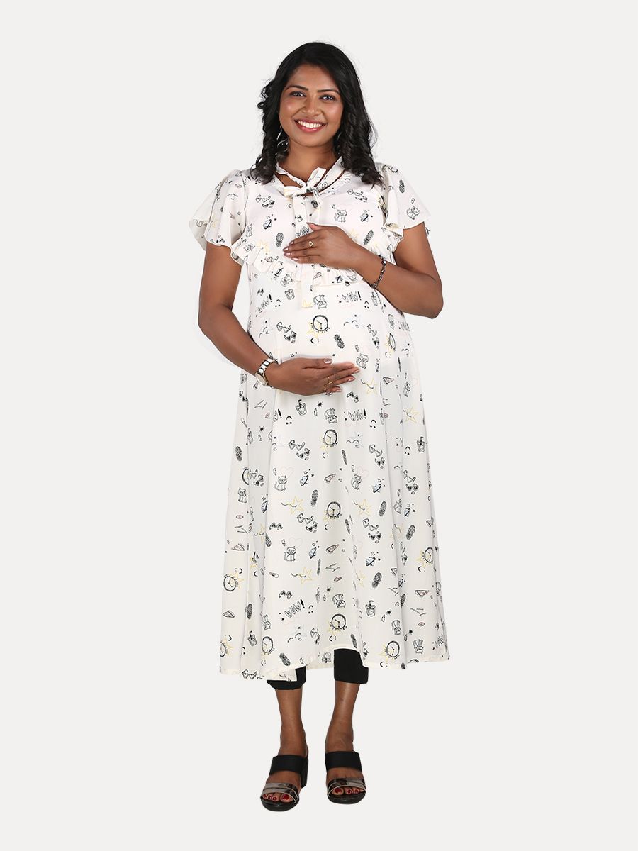 Maternity Midi Dress with Free Mask (Leah White)