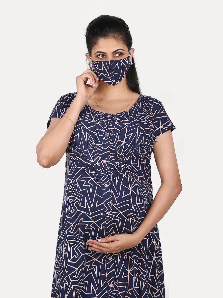 Maternity Nightie With Free Mask (Zamora Blue)