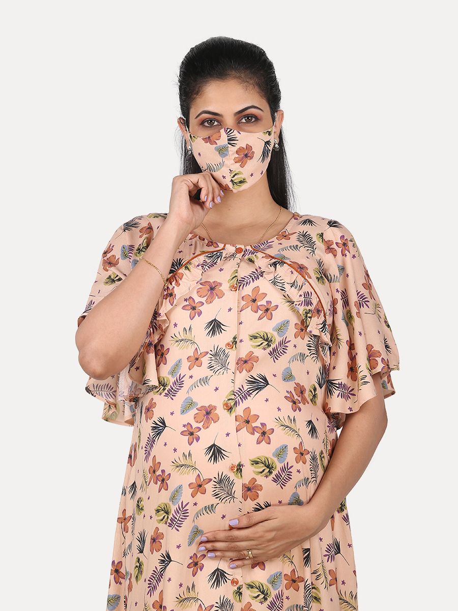 Maternity Nightie with FREE MASK(Tihu Beige)