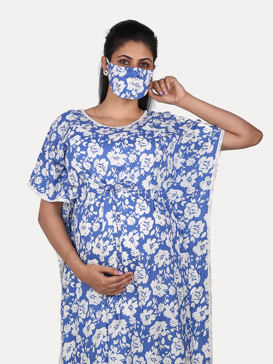 Maternity Nightie With Free Mask (Dana Blue)
