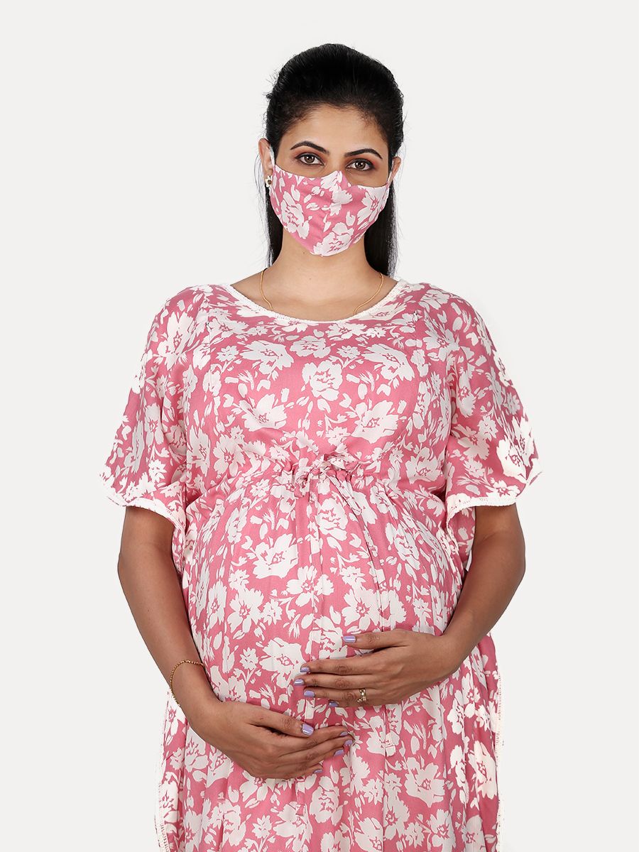 Maternity Nightie with FREE MASK(Dana Pink)