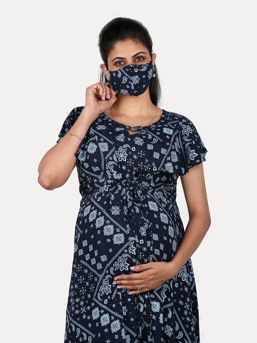 Maternity Nightie with FREE MASK(Phia Blue)